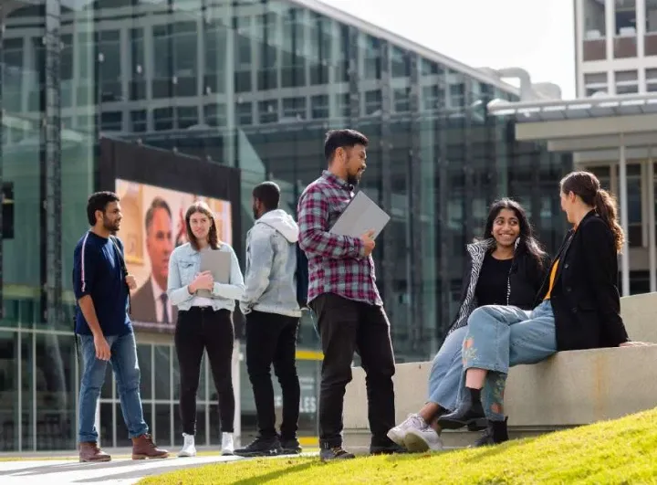 Flinders University, chatting at Plaza University