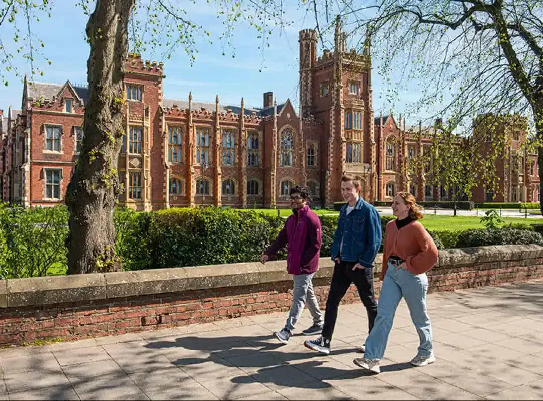 Queen's University of Belfast, student walking around campus